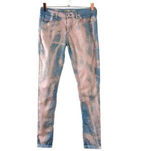 Topshop Moto Womens 28 Blue Pink Bleached Distressed